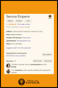 Service Emperor's Google my Business Listing