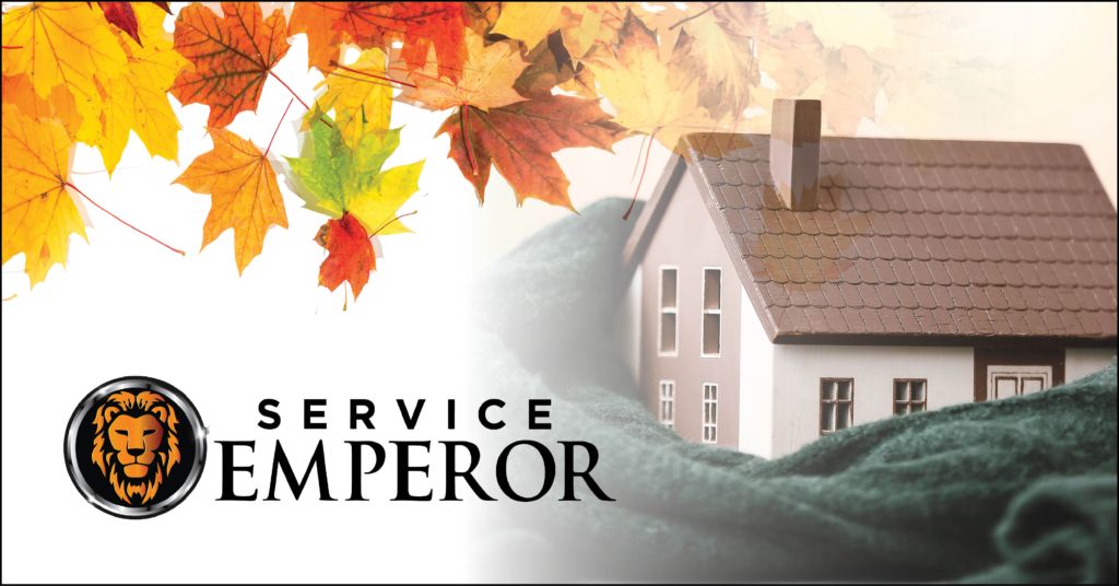 Service Emperor logo with a home wrapped in a sweater for fall paradise blog post